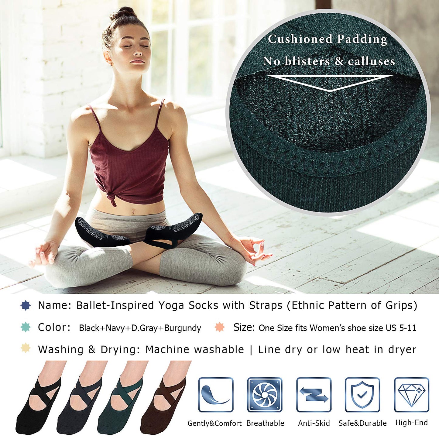 Ozaiic Non-Slip Yoga Socks for Women