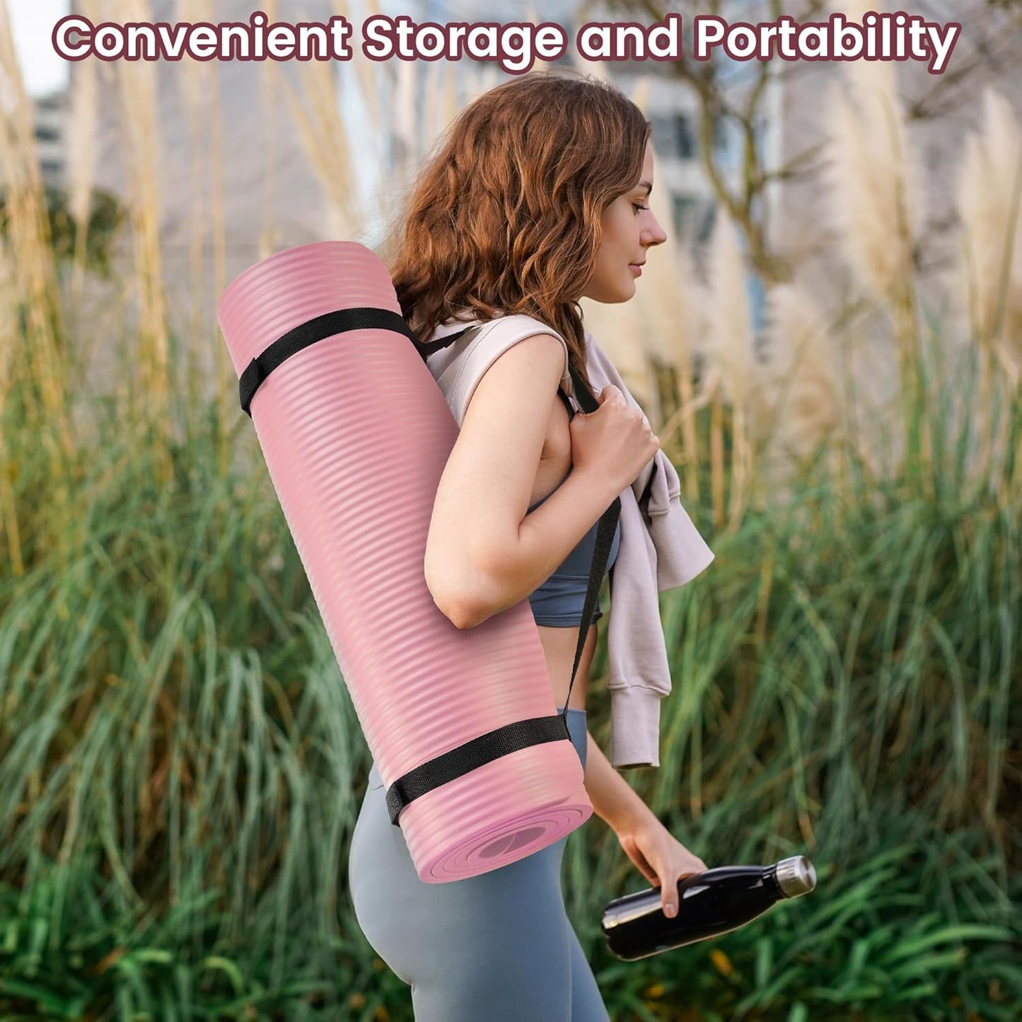 Extra Thick 1/2" High-Density Yoga Mat with Strap