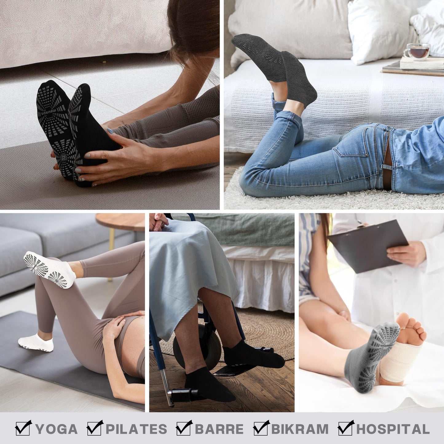 unenow Women’s Non-Slip Pilates Socks (5 Pairs)