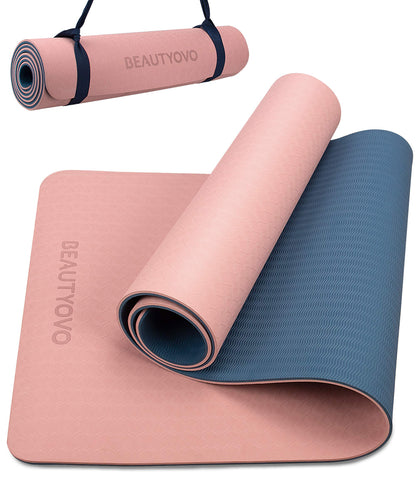 BEAUTYOVO 1/3" Thick Non-Slip Yoga Mat with Strap