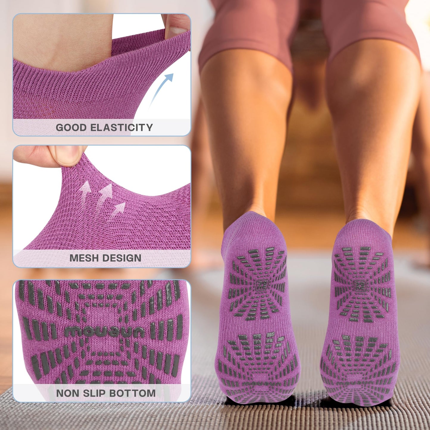 unenow Women’s Non-Slip Pilates Socks (5 Pairs)