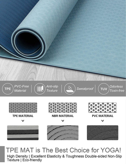 BEAUTYOVO 1/3" Thick Non-Slip Yoga Mat with Strap